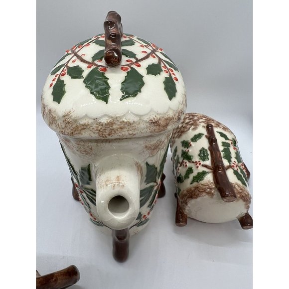Christmas teapot Holly Lidded Teapot Creamer Sugar Bowl Set holiday Holland red - Picture 16 of 16